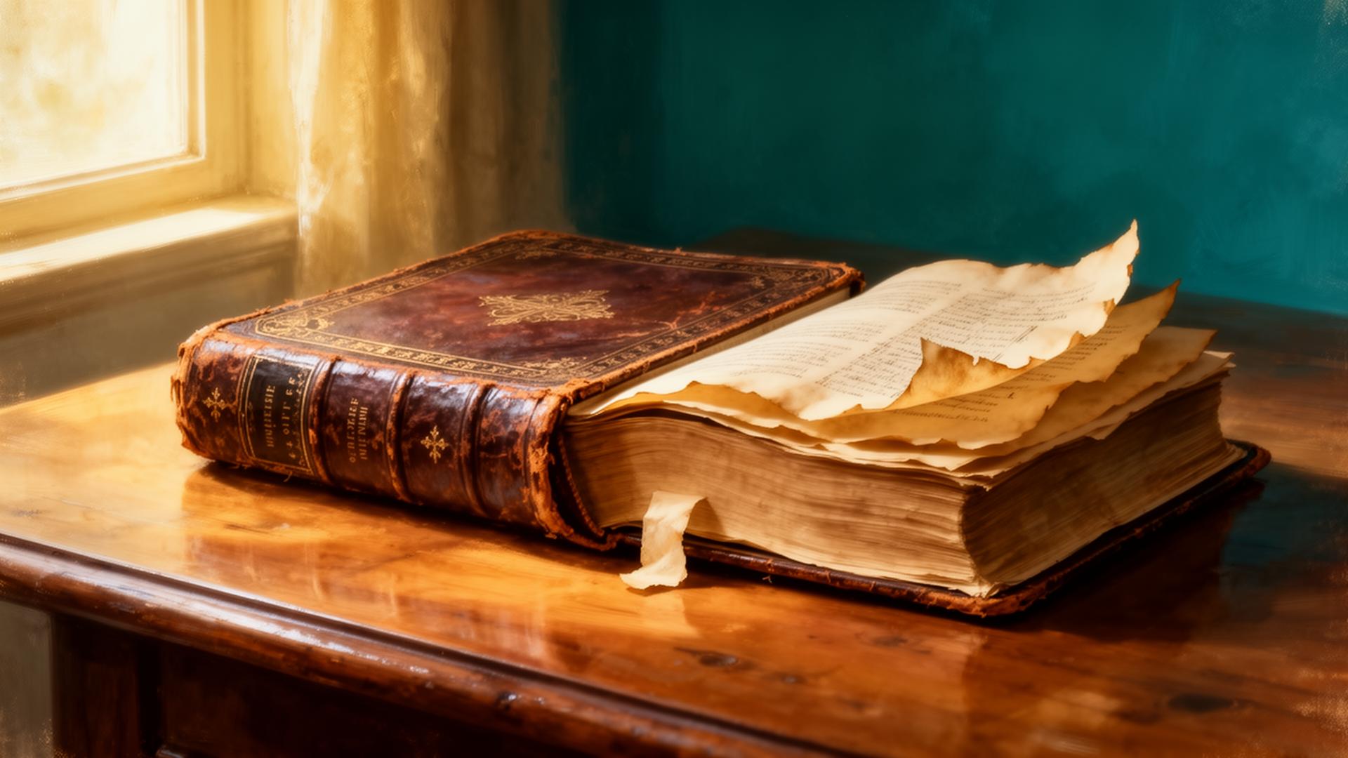 An open antique leather Bible resting on warm wood in soft window light — evoking quiet, reverent Scripture study at the heart of Hans Malan's guide on Christ's return.